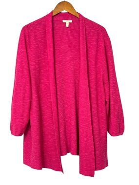 Eileen Fisher System Open Cardigan Pink Organic Linen Cotton 3/4 Sleeve Size 2X